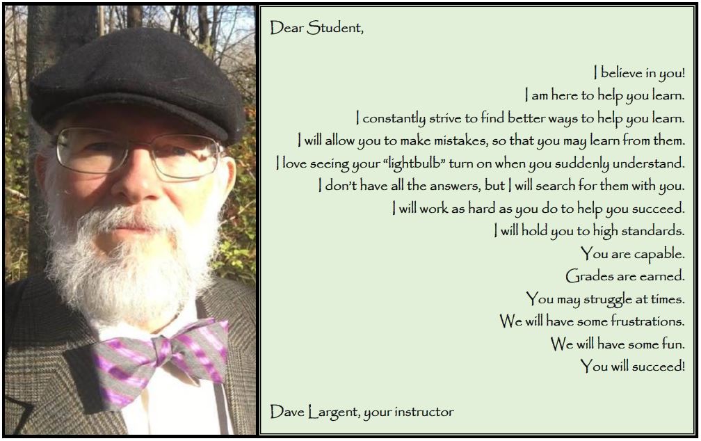Photo of Dave with letter to students